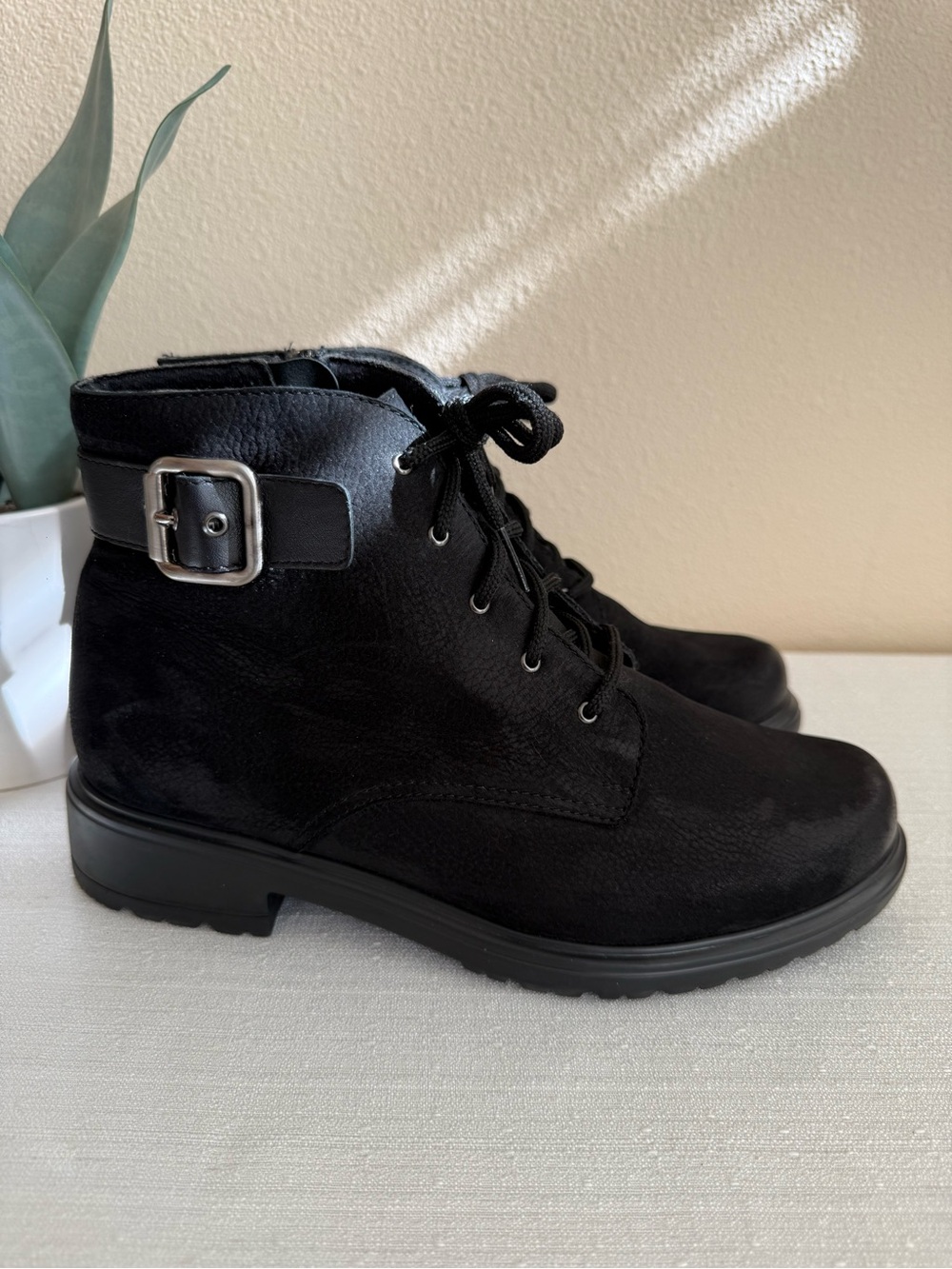 Munro Black Lace-Up Ankle Boots with Buckle Accent - Picture 4 of 13